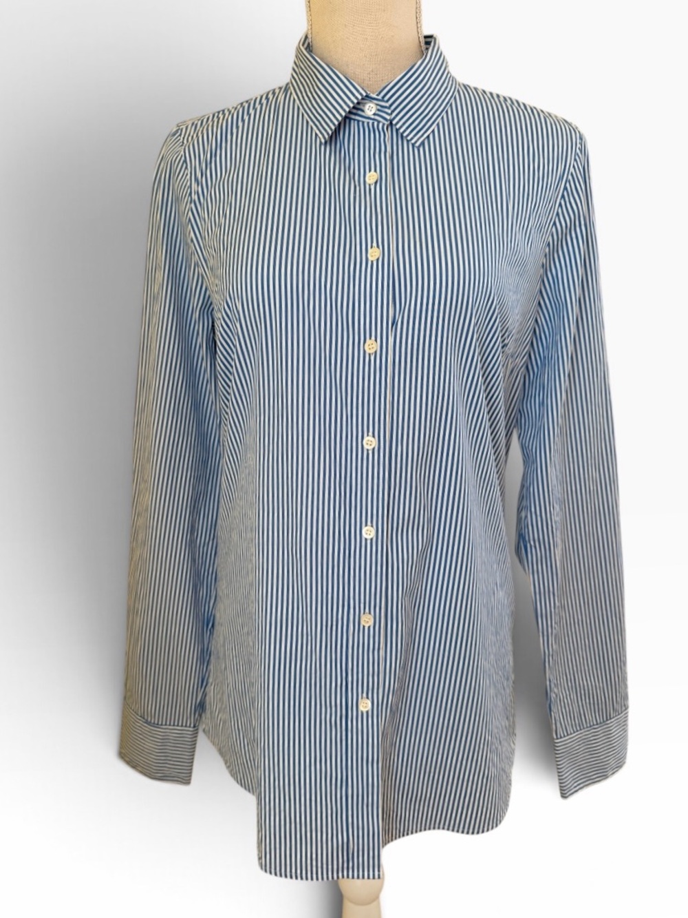J. Crew Blue and White Stripe Stretch Perfect Button Down Shirt MT
